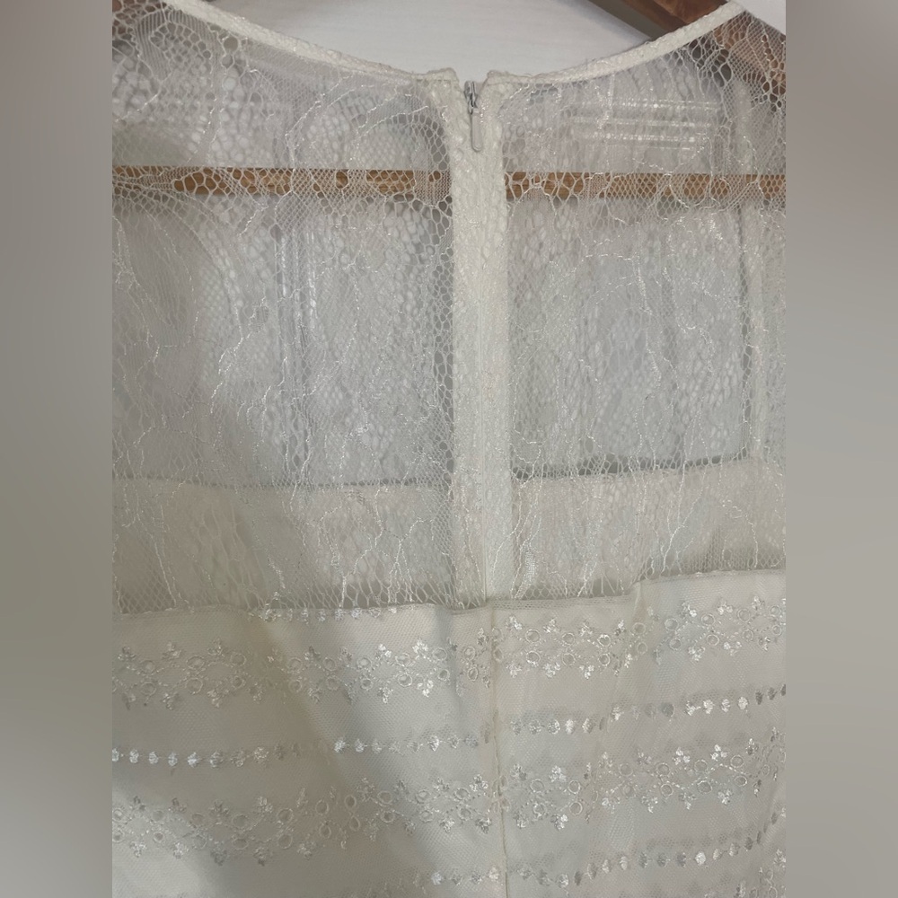 Sau Dress 6 Square Neck Long Lace Sleeve White Sheath Eyelet Bridal New NWT - Picture 9 of 16
